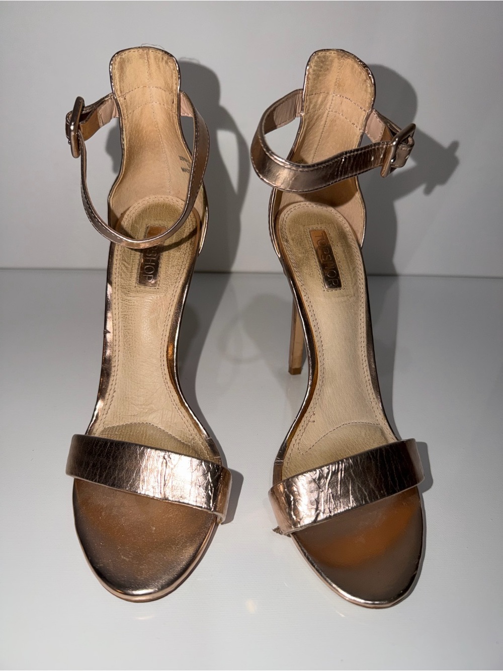 Topshop Rose Gold Ankle-Strap Stiletto Heels